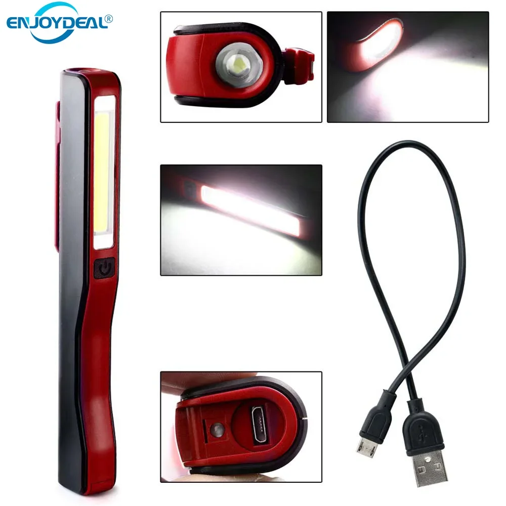

USB Rechargeable Magnetic COB LED Flashlight Torch Portable Camping Mini Pen Clip Hand Inspection Work Light Emergency Lantern