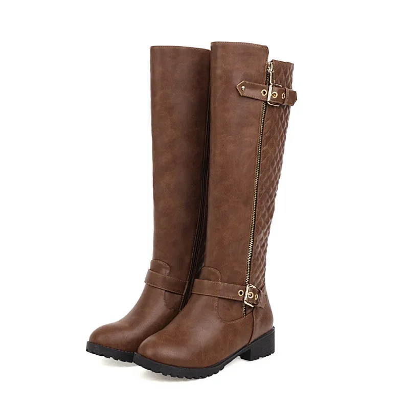 Autumn Winter Women's Long Plus Size 22-27 Cm Grid Splicing Side Zip Fashion Knee High Boots women knee boots