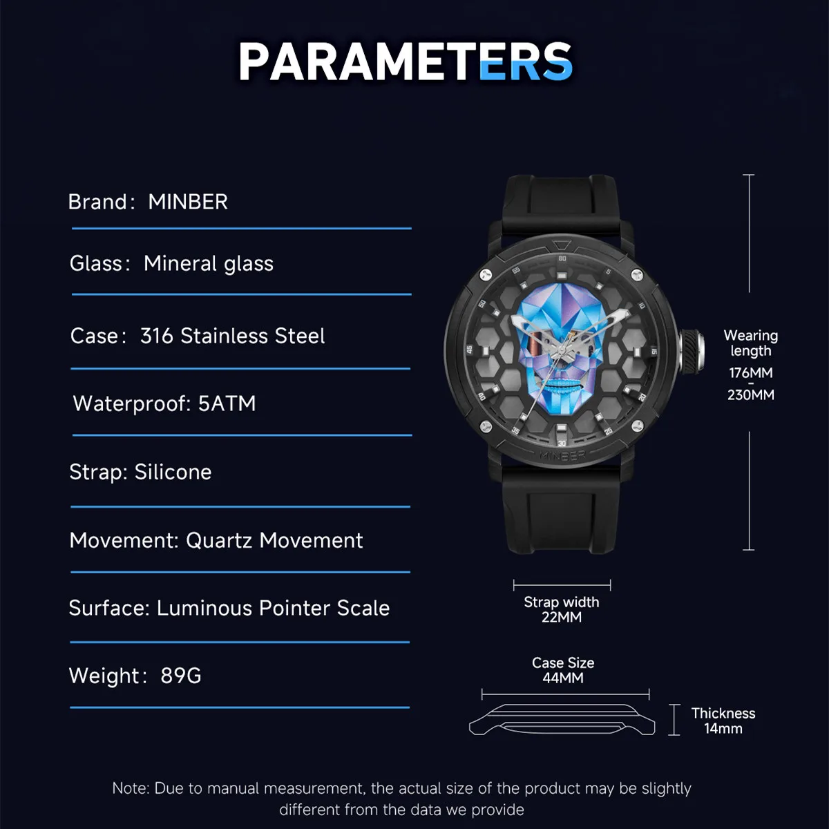 MINBER Skull Dial Design Quartz Watch Fashion Sports Military Watches For Men 50M Waterproof Luminous Man Wristwatch Clock 9092_voghion.com