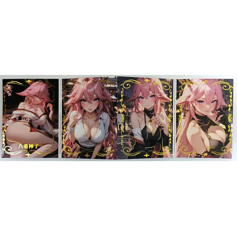Anime Goddess Story Yae Miko Raiden Shogun Ganyu Furina Quadruple Fold Book Cards Collectible Cards Christmas Birthday Gifts Toy