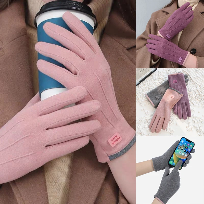 Winter Warm Gloves Soft Lined Thickened Outdoor Gloves Cold Weathe Lining Thickened Warm Windproof Touchscreen Gloves