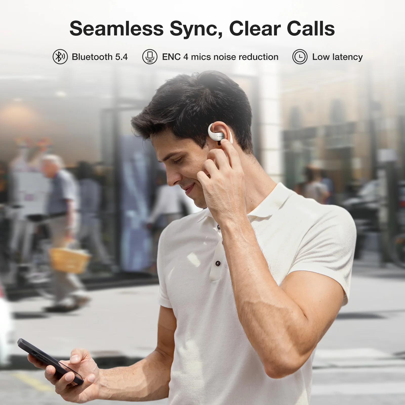 Bluetooth Open Ear Earbuds with Enhanced Bass and Clear Calls