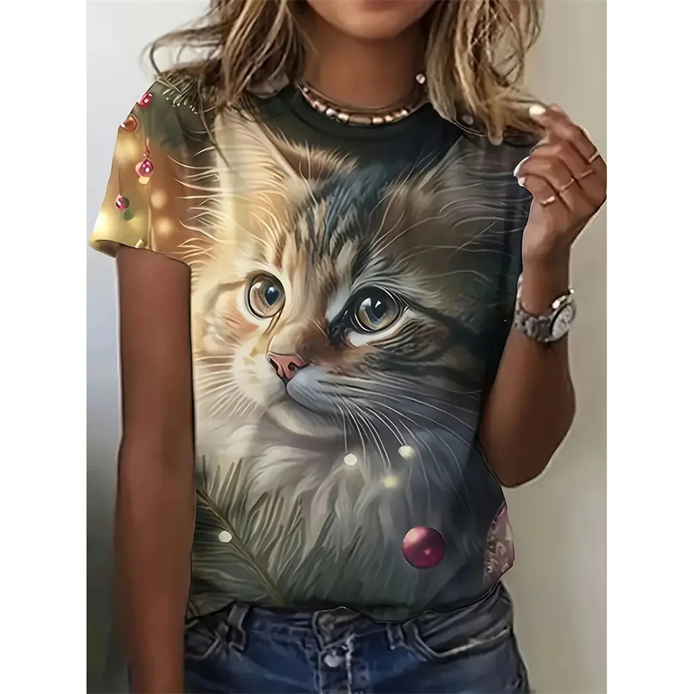 

Women's T Shirt 3d Cat Print Tops Casual Short Sleeve Crew Neck Tee Shirt For Female Summer Oversized Clothing Pullover
