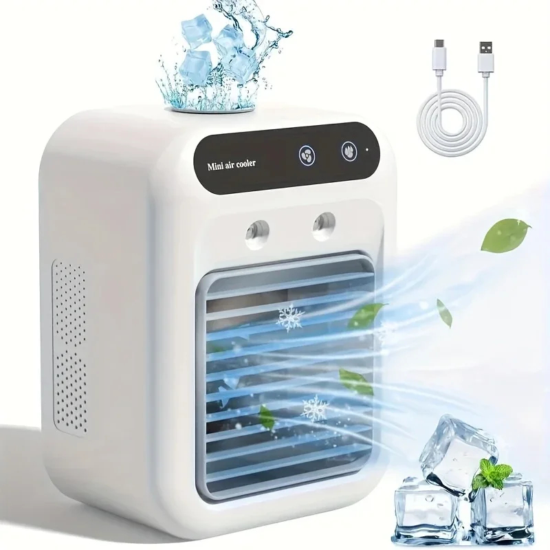  Mini USB Air Conditioner Fan 1800mAh Rechargeable Portable Cooling Fan Humidifier Air Circulator for Home Office 