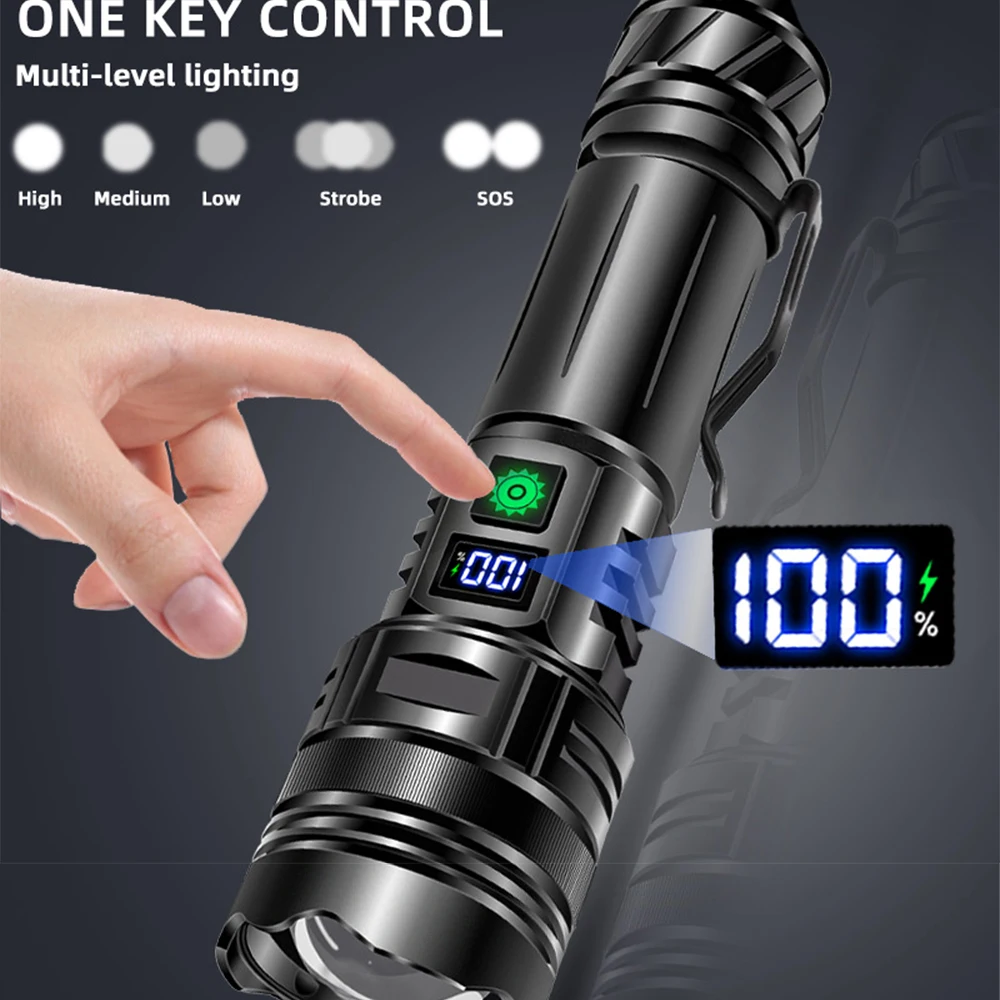 Description Picture 4 of itemSuper Long Range Tactical Torch High Power Led Flashlight Usb Rechargeable Strong Light Lamp Outdoor Portable Lantern Waterproof