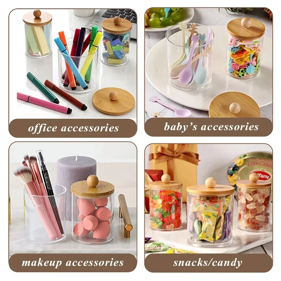 Storage Organizer Holder Canister Apothecary Jars with Lid for Cotton Rounds Acrylic Cosmetic Candy Snacks Desktop Storage Box 6