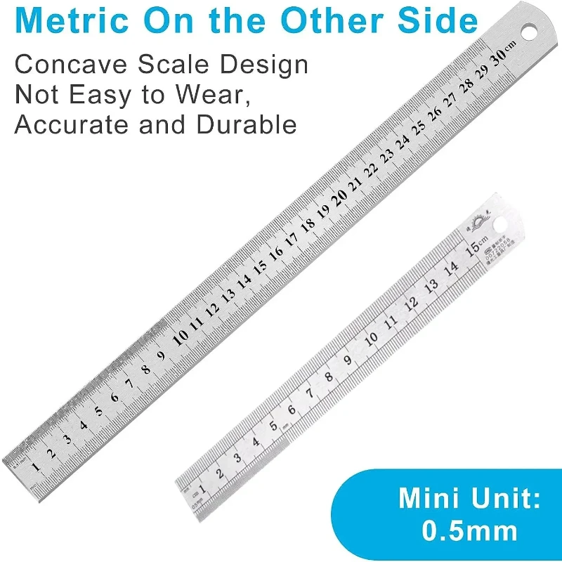 Stainless Steel Ruler Double Side Straight Centimeter Inches Scale Metric Precision Measuring Tool School Office Supplies