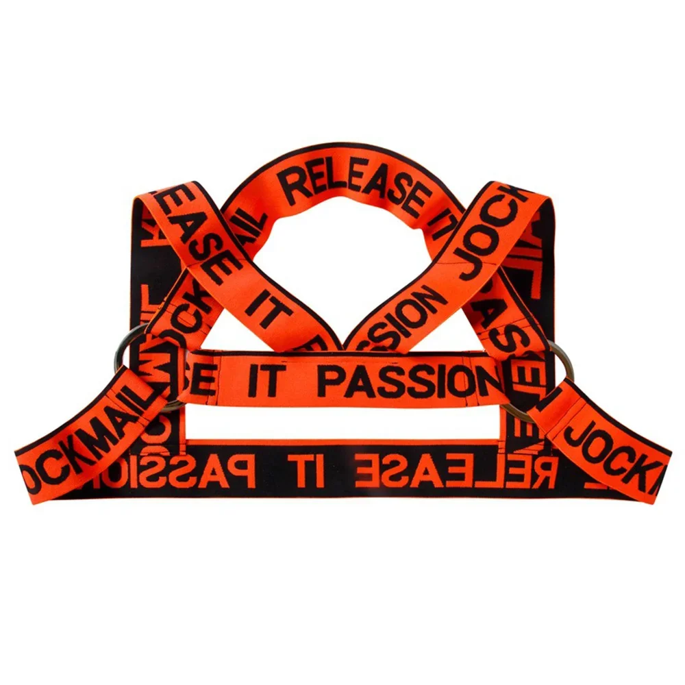 Men Letter Print Elastic Harness Strap Lingerie Fashion Chest Shoulder Band O Ring Muscle Protective Shoulder Chest Harness Belt
