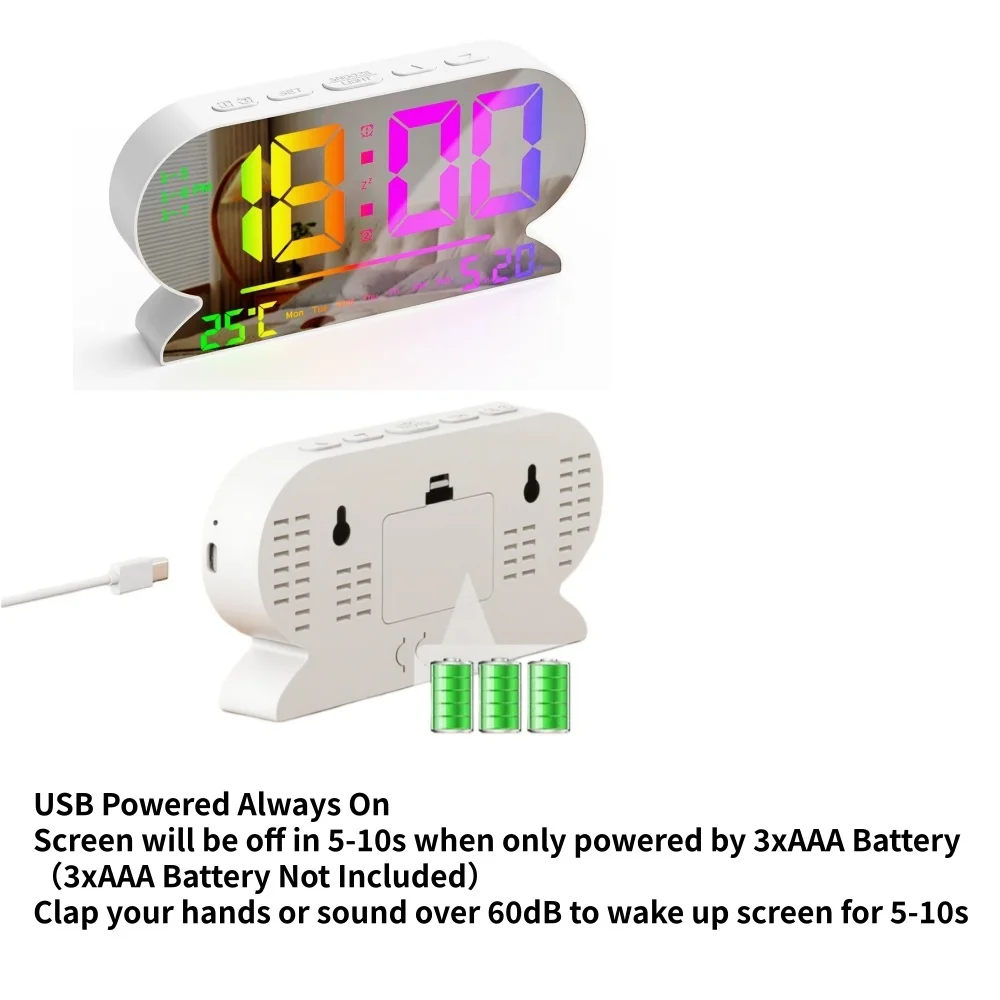 USB Powered LED Alarm Clock with Temperature Display and Adjustable Brightness