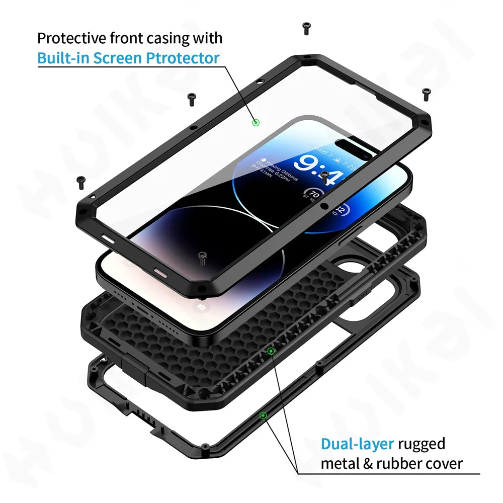 Case For iPhone 15 14 13 12 11 Pro Max XS XR 8 7  Plus SE 2020 Metal Heavy Duty 360 Full Body Shockproof Armour Protective Cover