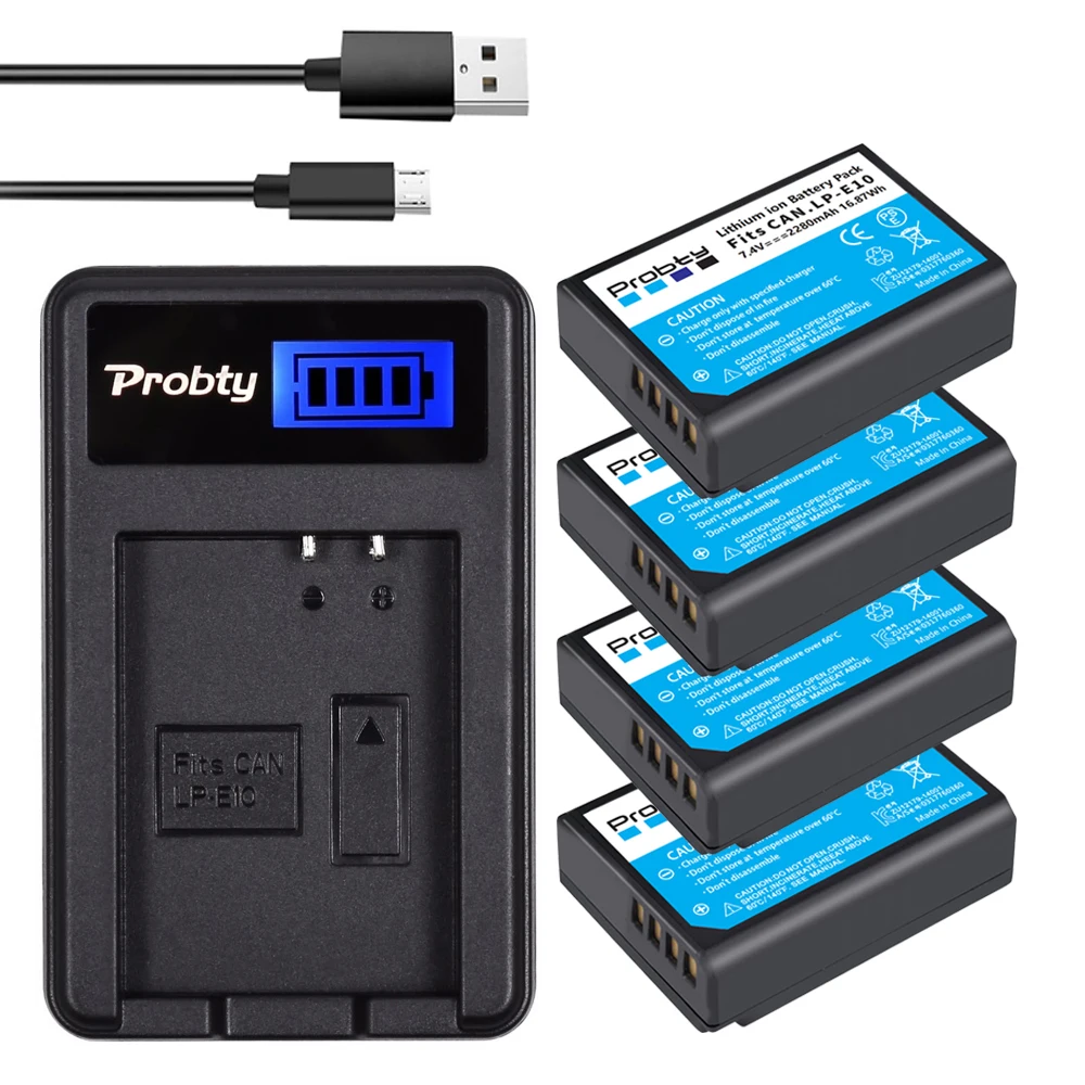 2280Mah Lp-E10 Lpe10 Lp E10 Batteria + Caricabatteria Per Canon Eos 1300D 2000D 1100D 1200D 4000D, Bacio X50, X70