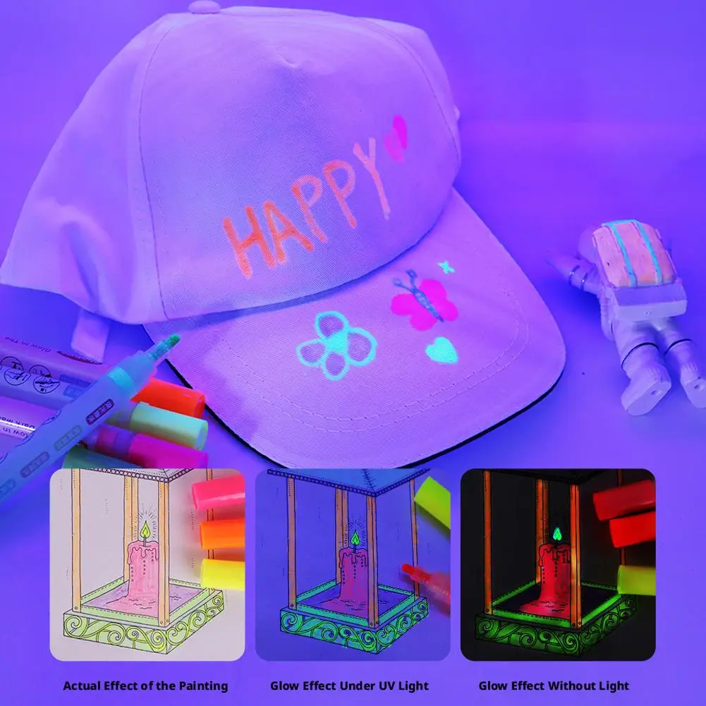 6가지 색상 야광 형광 마커 펜, 수성 발광 네온 낙서 마커, DIY 아트 공예 축제 장식