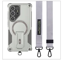 Lanyard Strap Stand Cover Phone Case for Galaxy A57 (GRAY)
