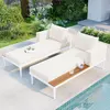 Outdoor sofa Patio Daybed with Wood Topped Side Spaces for Drinks, 2 in 1 Padded Chaise Lounges for Poolside, Balcony 2