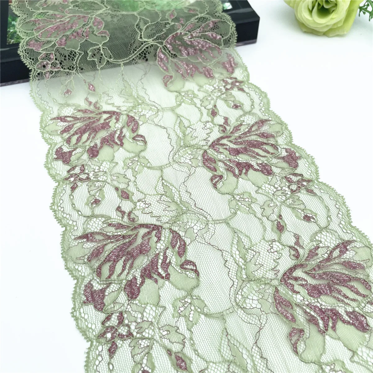 3y/lot 18cm Grass Green Silver Non-Elastic Lace Trim For Clothes Skirt Hem Underwear Sewing Craft DIY Apparel Fabrics Lace 1