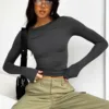 Women's Slim Top Long Sleeve Shirts Basic Crop Tops Going Out Fashion Solid Colour Round Neck Underscrubs Layer Slim Fit Tops 4