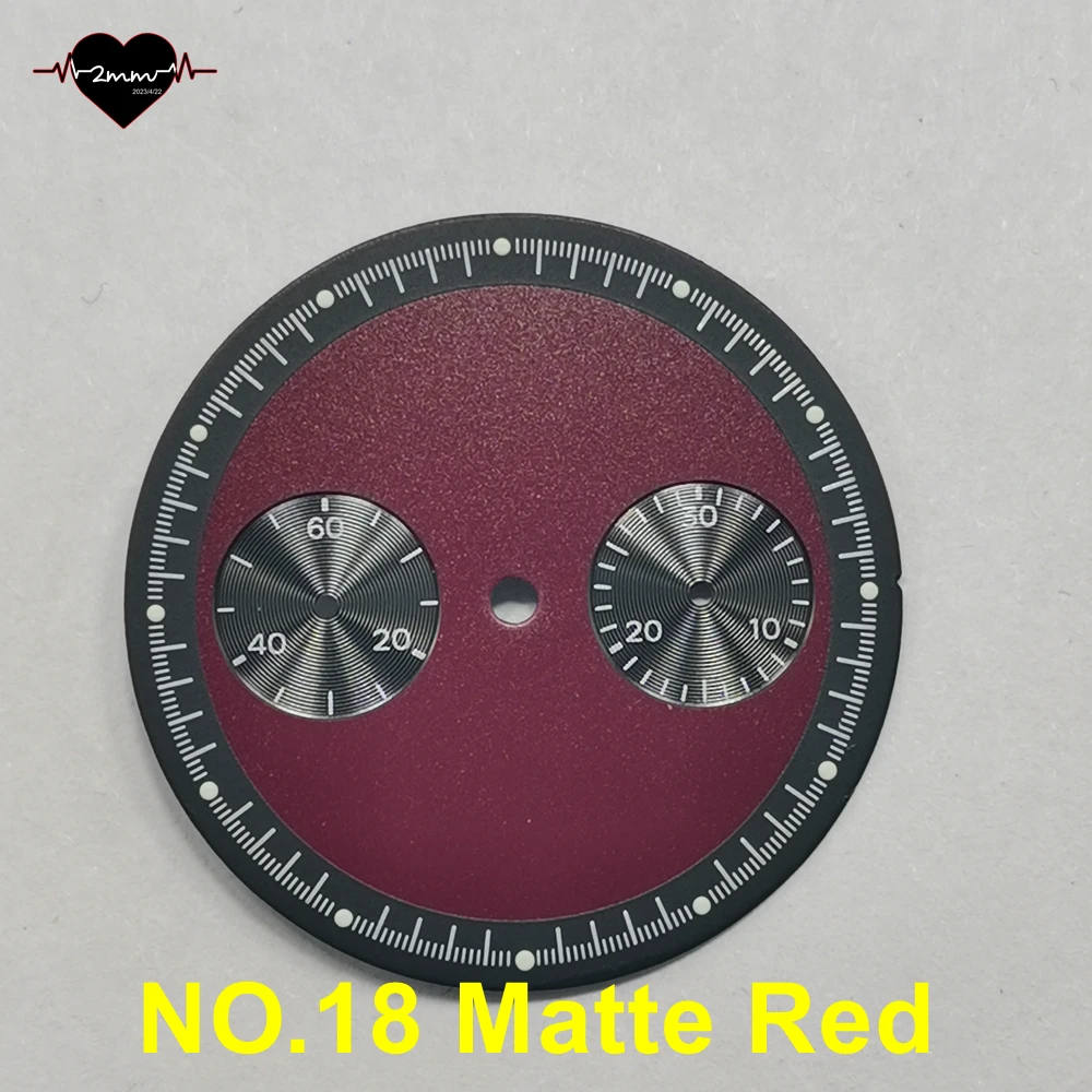 Vintage Matte Black Watch Dial with Luminescent Hour Index Dots and Twin Sub-Dials, 32.5mm