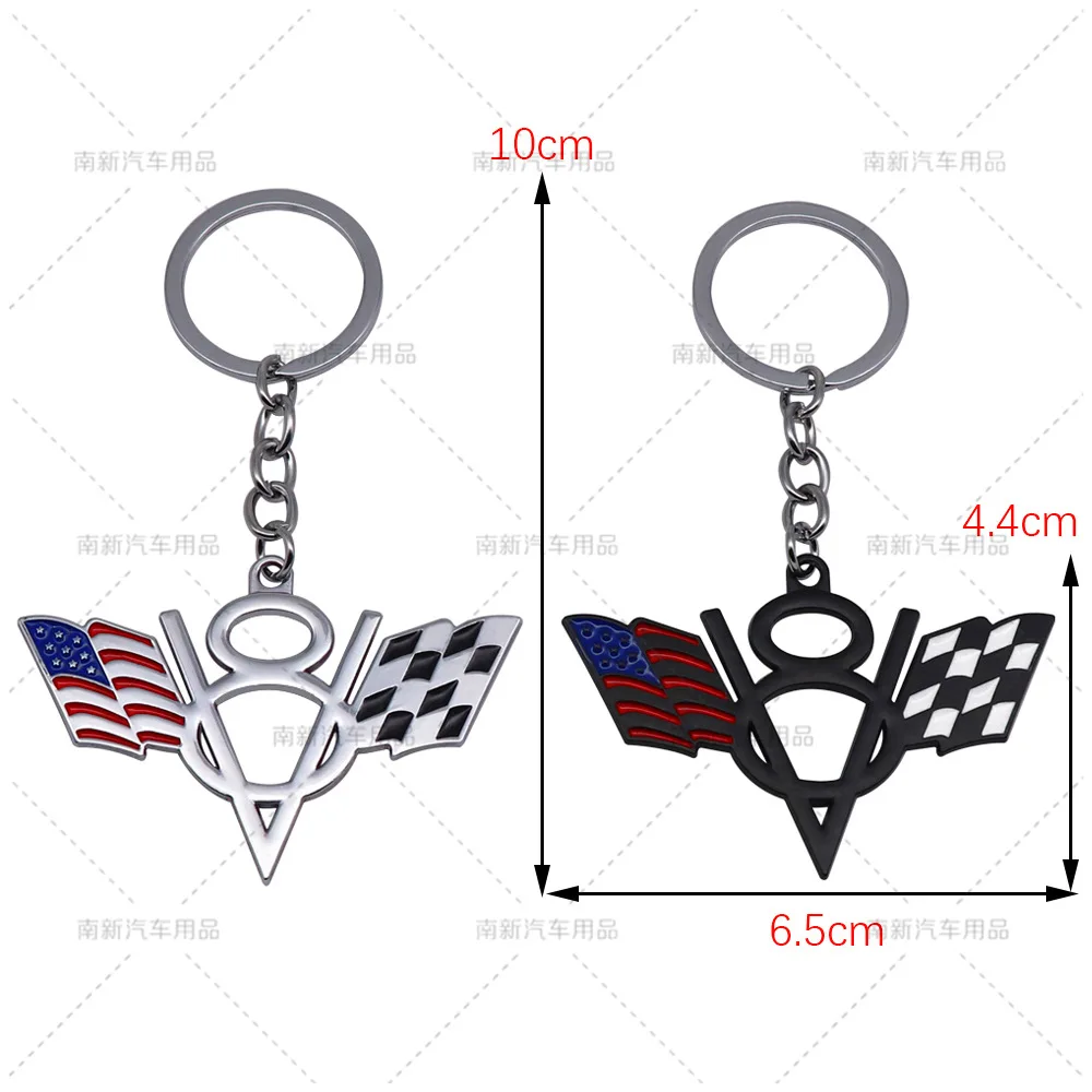 포드 지프 닷지용 3D 금속 V8 로고 미국 국기 자동차 키체인, 키링 링 홀더