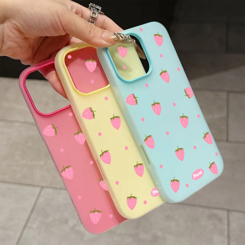 Chic Sweet Pink Strawberry Pattern Phone Case Cover