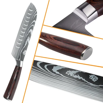 1-10PCS Chef knife Japanese Kitchen Knives Set Professional Laser Damascus Pattern Stainless Steel Meat Cleaver Slicer Knife 5