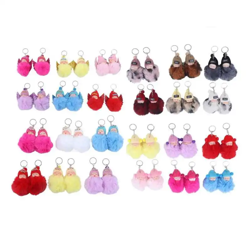 12Pcs 10cm Sleeping Baby Pendant Key Ring Plush Fluffy Cute Emulational Doll for Handbag Purse toys for girls 60pcs inside 19mm 25mm snap clip trigger spring ring for making purse bag handbag handle connector