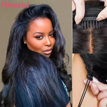 250 Density Kinky Straight Half Wigs Human Hair Flip Over Gluless 3 In 1 Half Wig With Drawstring 40 Inch Wear And Go For Women 1