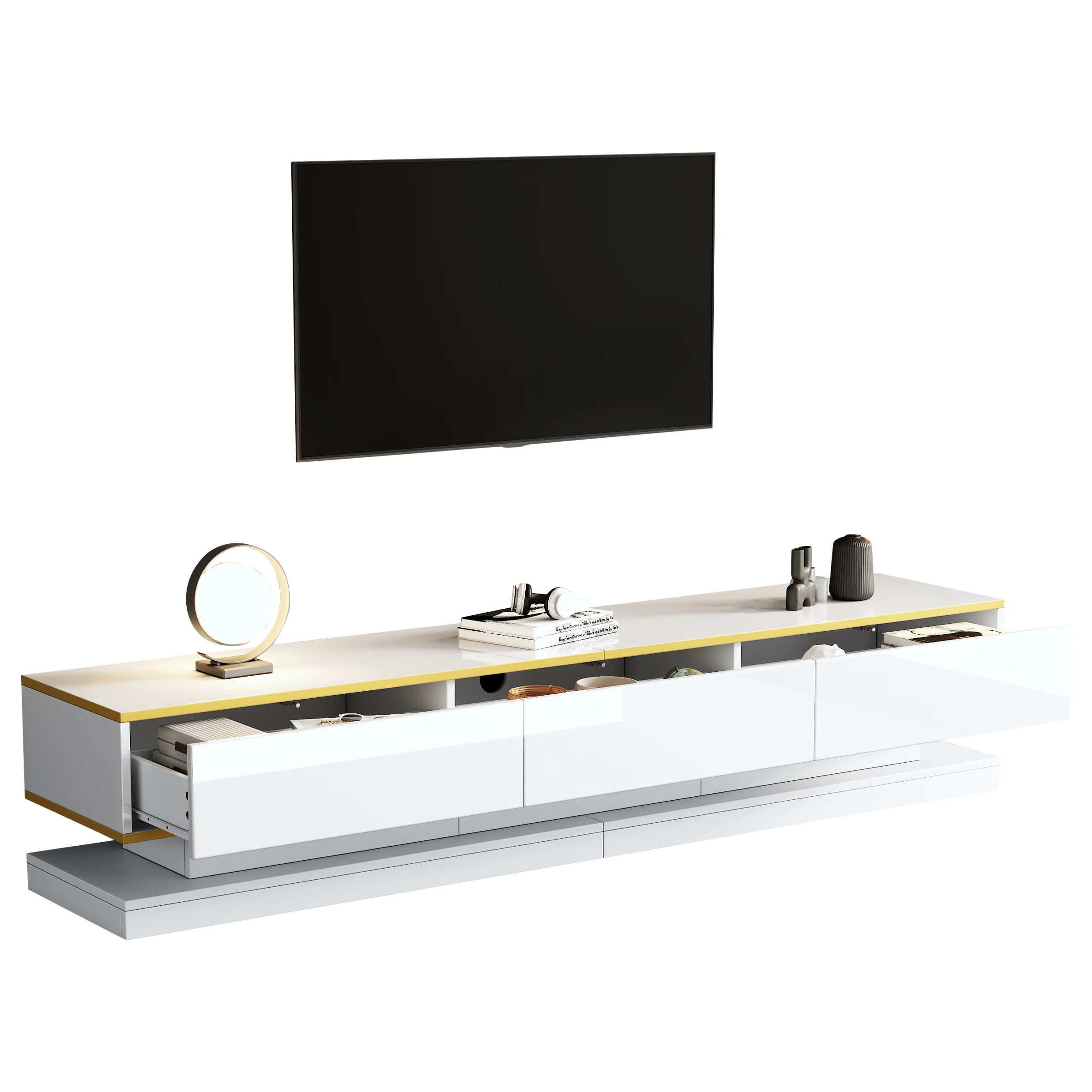 200*40*40cm TV-Schrank, Lowboard mit 3 Schubladen, Hochglanz-TV-Ständer, Wohnzimmerschrank mit viel Stauraum – Detail 7