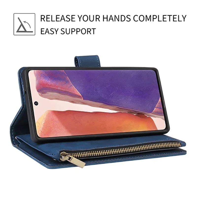 Zipper Leather Flip Wallet Case Cover