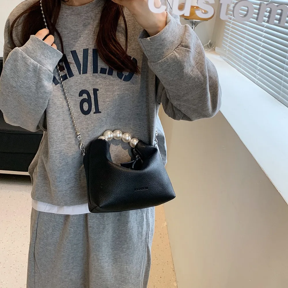 Crossbody Purse with Pearl for Women Fashion 2024 New Women's Handbags PU Leather Shoulder Bags High Quality Luxury Cloud Bag