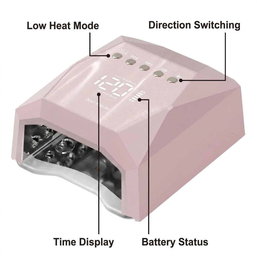 120W 충전식 네일 램프 (45개 대형 UV LED 비드, 미러 베이스, 젤 폴리쉬 빠른 경화, 풋 LED 램프 기능 포함)