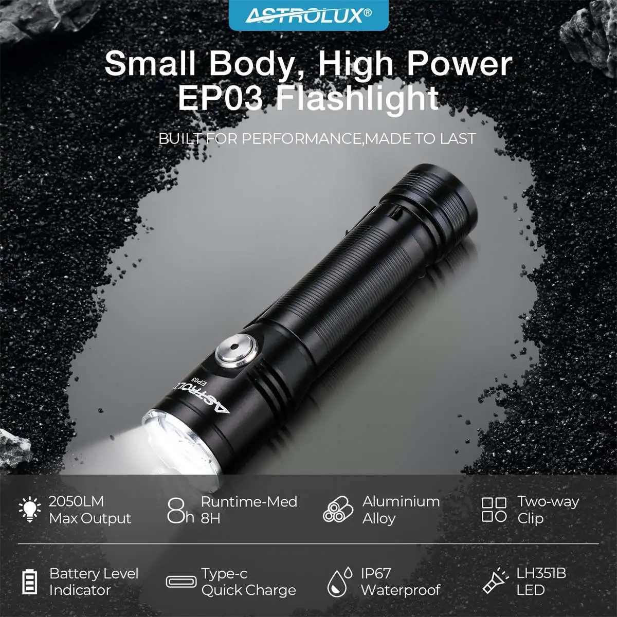 Astrolux EP03 LH351B LED Flashlight 2050LM 217M USB-C Fast Charging 18650 Battery IP67 Waterproof Mini EDC Torch Camping Lantern