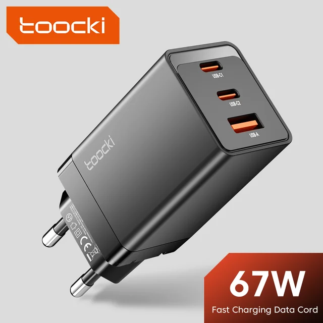 Toocki 67W GaN Charger USB C PD 3.0 Quick Charger Fast Charging Charger For iPhone AFC FCP BC1.2 QC 3.0 Type C Charge Adapter