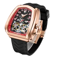 Montre mécanique automatique pour homme HANBORO Racing, boîtier irrégulier, or rose, double tourbillon, cadran rouge ajouré, montre de sport de luxe 985 4