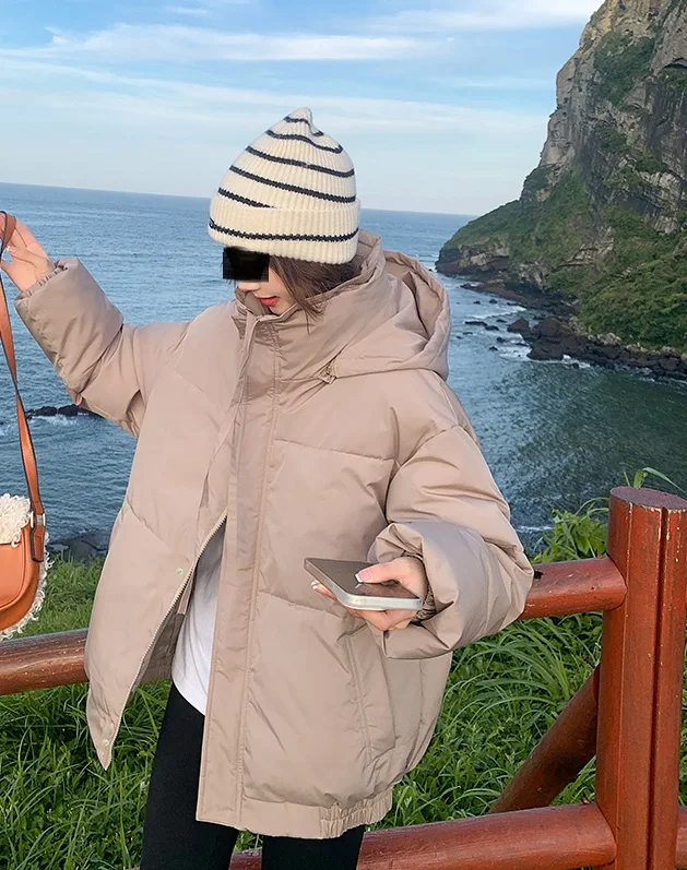 2023 Winter Short Down Cotton Coat Winter New Detachable Hat Loose Korean Edition INS Academy Style Versatile Cotton Coat