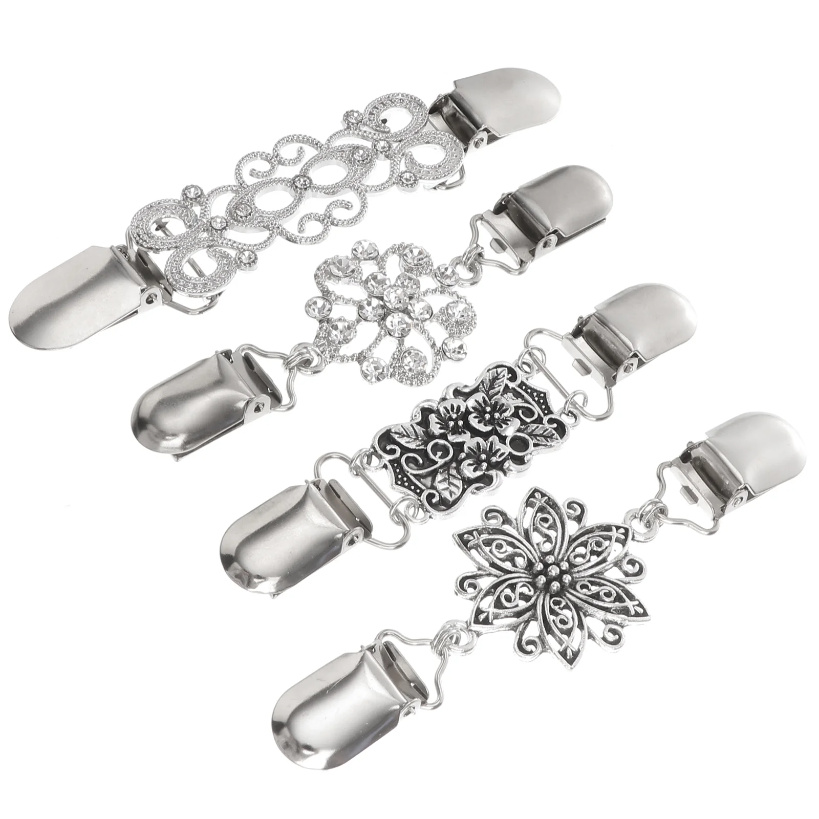 

4pcs/Pack Classic Elegant All-Match Fashion Silver Color Sweater Clips For Cardigan Clothes Sweater Coat Vintage Sweater Chain