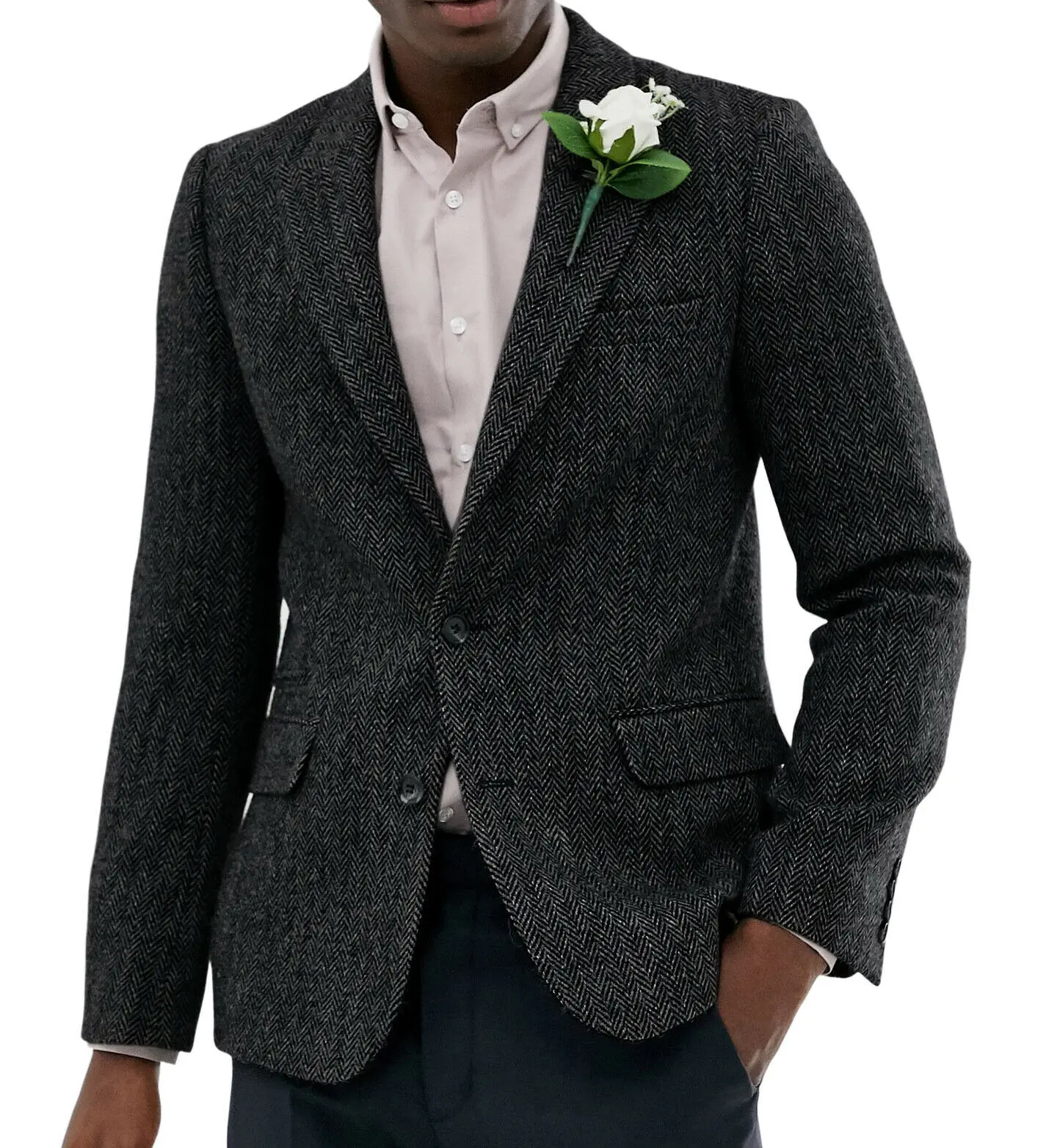 

Elegant Men's Tweed Coat Herringbone Blazer Tuxedo Vintage Groom Wedding Blazer