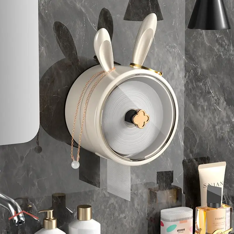 Cute Rabbit Toilet Paper Container Holder Roll Paper Storage Box Wall