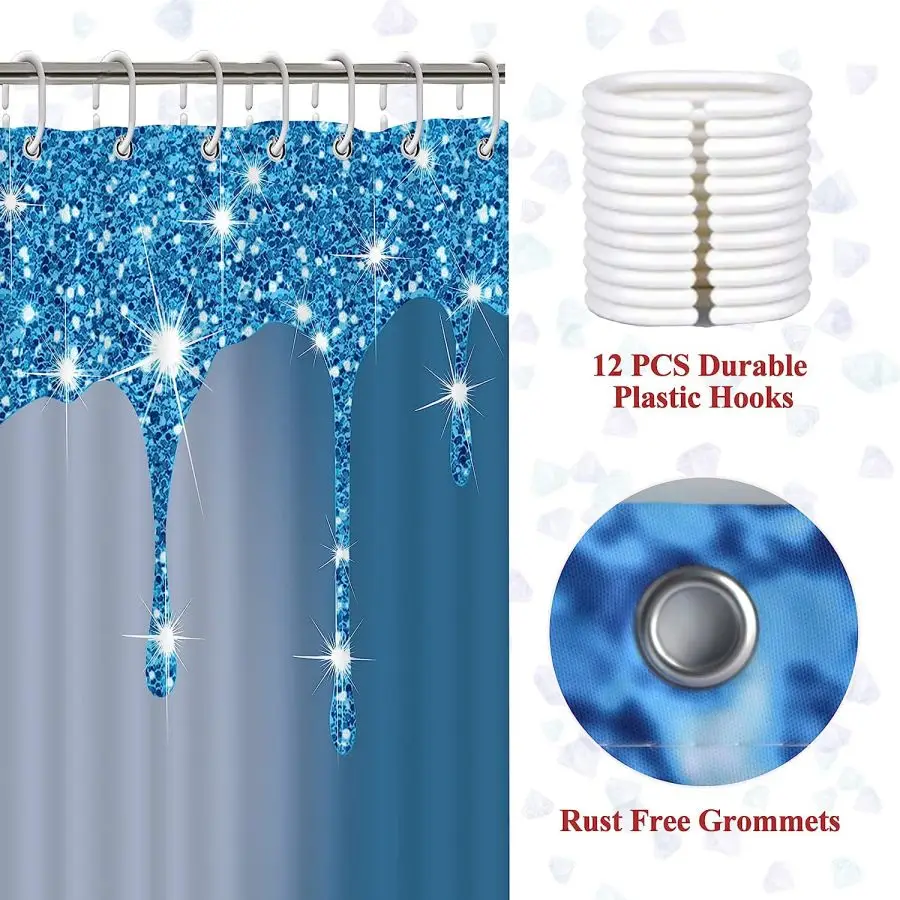 Sparkling Diamond Shower Curtain Set Shiny Bathroom Trim Carpet And Toilet Seat 4Pcs