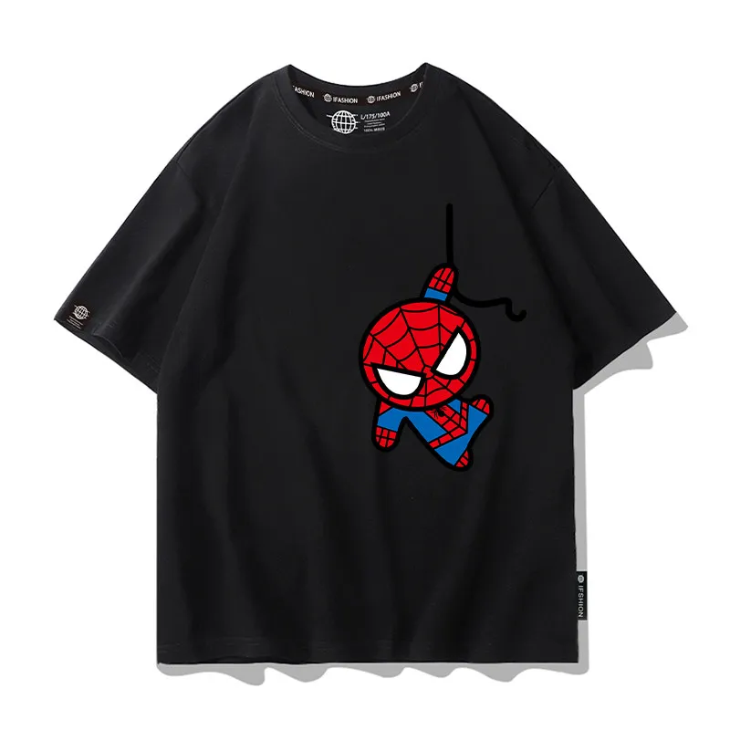 마블 팬 아동용 티셔츠 캔디 컬러 스파이더맨 콜라보레이션 순면 프린트 부모-자녀 반팔 셔츠