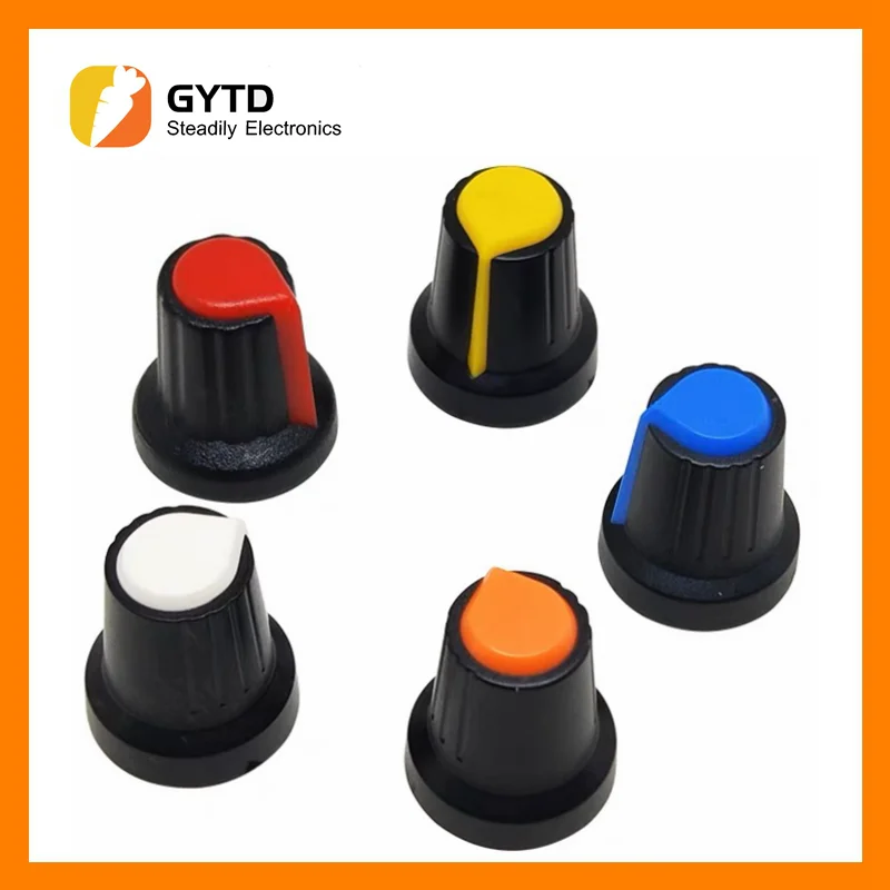 

5PCS/lot WH148 potentiometer knob cap(copper core) 15X17mm 6mm Shaft Hole AG2 Yellow Orange Blue White Red 5value*1PCS=5PCS