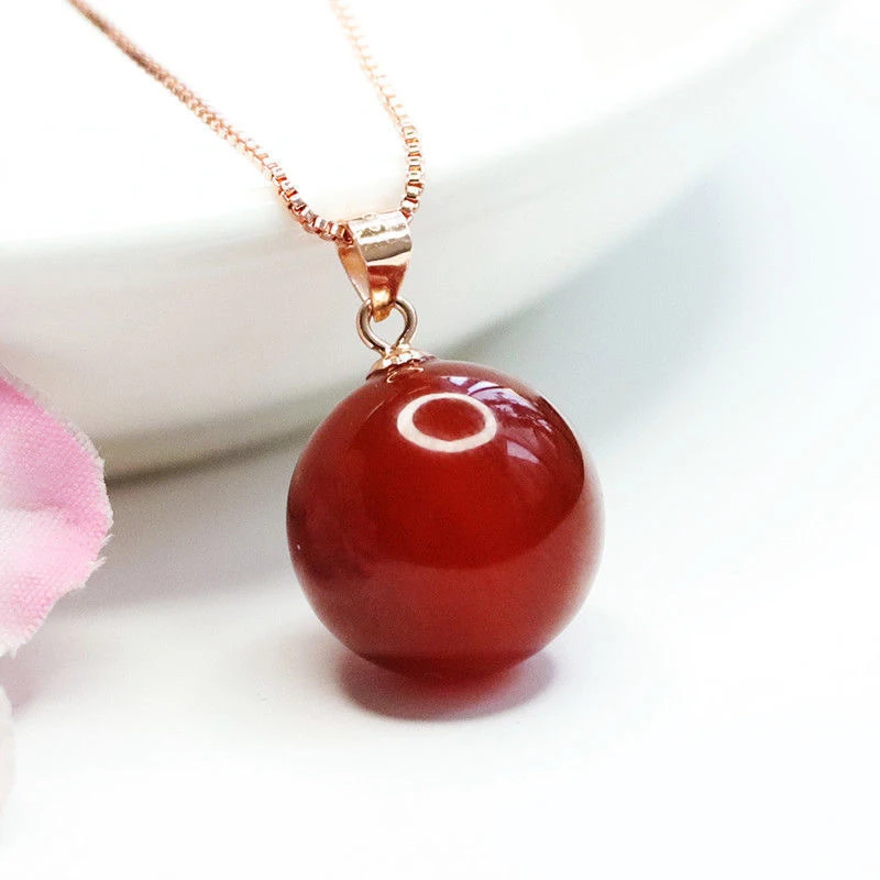 Nature Red Agate Round Bead Pendant necklace 925 Silver Plated brass Clasp Head Women's Fashion Jewellery pendant necklace