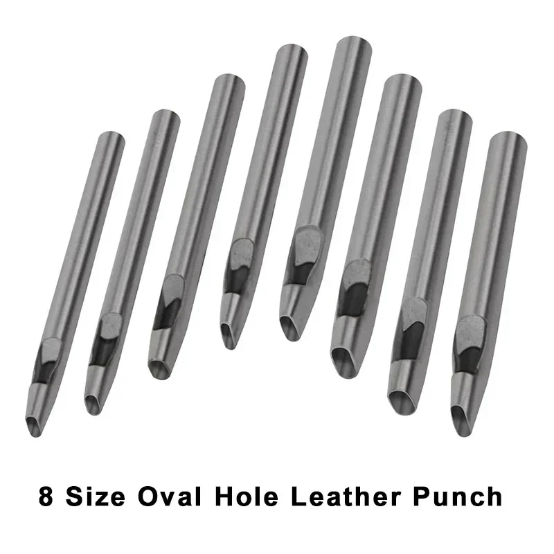 Leather Tools Leather Craft Tools Leather Craft Tool Leather Punches 8 Sizes 2mm-5mm Oval Hole Punch for Leather, Steel Leather Craft Punching Tools for Watch Band, Belt, Leather Crafting
