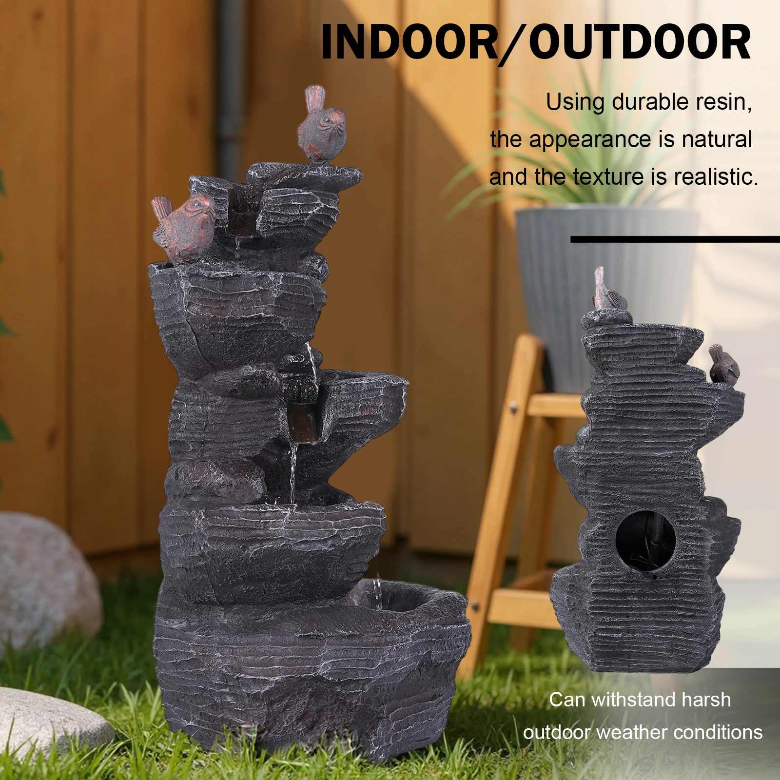 27 Inch 5-Tier Cascading Rock Water Fountain Rock Outdoor Waterfall Fountain for Garden Patio Backyard Porch and Home Art Decor