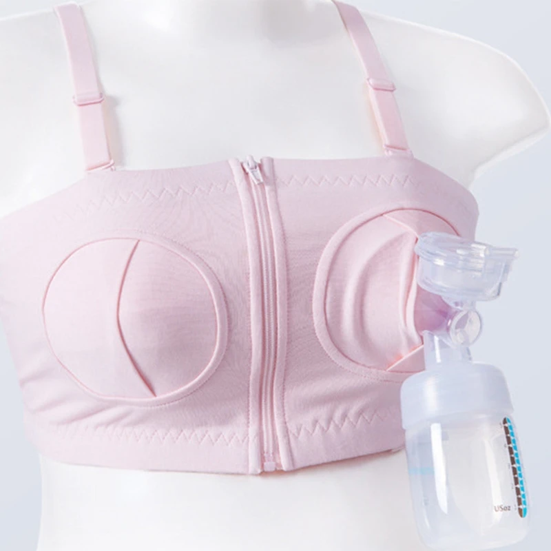 Maternity Bra Hands-Free Pumping Bra Nursing Bra Wireless Adjustable Zipper Breastfeeding Bra for Holding Breast Pumps 2