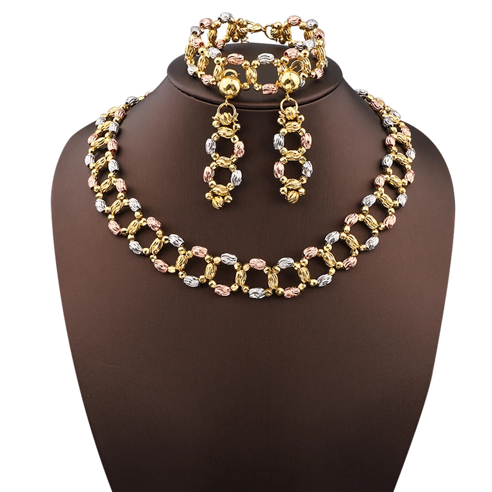 Bridal Necklace Earrings Bracelet Set Dubai Luxury Women Jewelry Sets