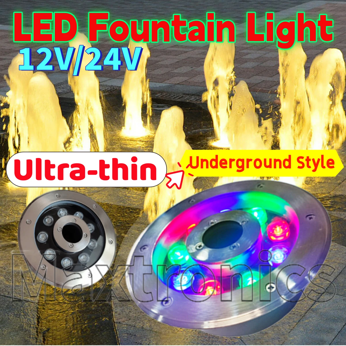 45MM 초박형 LED 분수 조명 12/24V IP68 수중 램프 3/6/9/12/18/24W 지하형 조경 수영장 램프