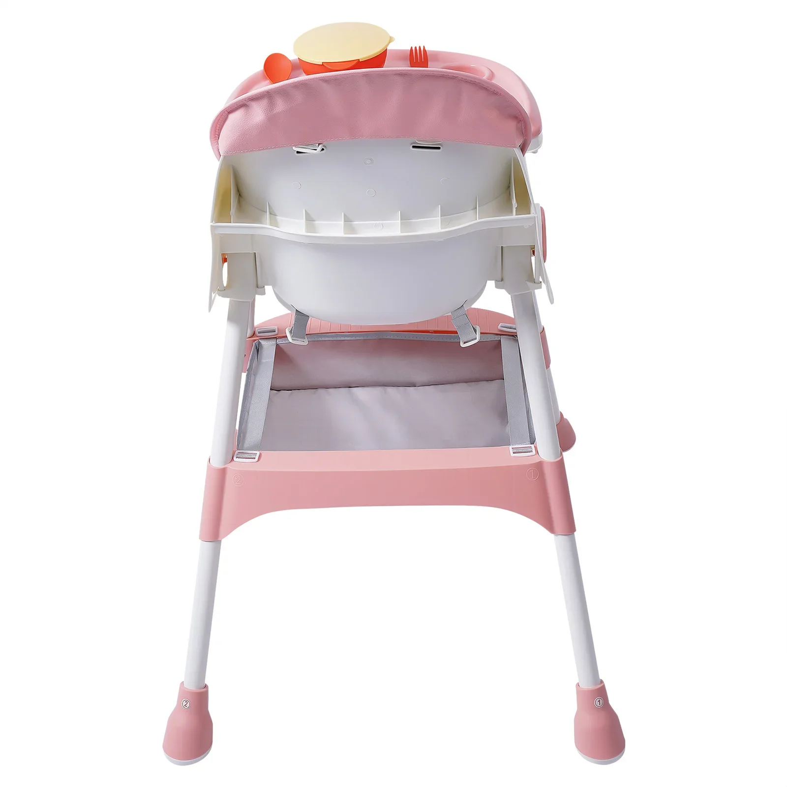 2-in-1 klappbarer Baby-Esszimmerstuhl mit Besteck, rosa Kinder-Hochstuhl für Babys, faltbarer Esszimmerstuhl mit Höhenverstellung für Zuhause – Detail 11