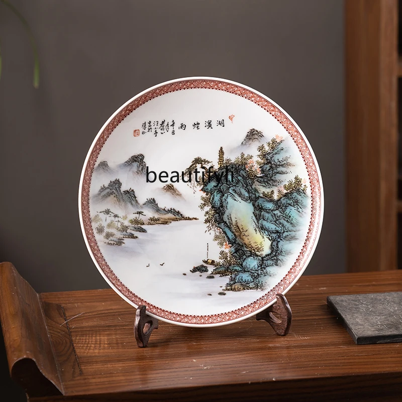 

Porcelain Hand Painted Chinese Style Porcelain Plate Hanging Plate Living Room Curio Shelves Entrance Decoration Ornaments