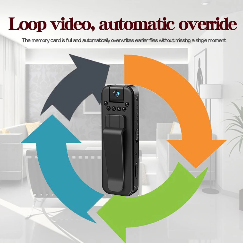 1080P HD Mini Camera Portable Digital Video Recorder BodyCam 180 Degree Rotating Infrared Night Vision Sports DV Camcorder 2025