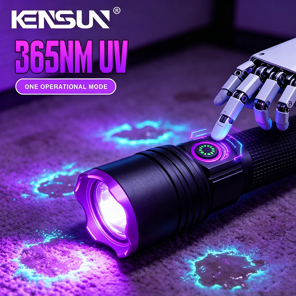 고출력 보라색 빛 랜턴 365nm UV LED 손전등 형광 항원 시약 감지 블랙 미러 램프 USB 충전식